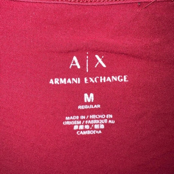 AX Armani Exchange T Shirt Men's Size Medium Red Bordeaux Spell Out Logo Tee - Picture 4 of 7